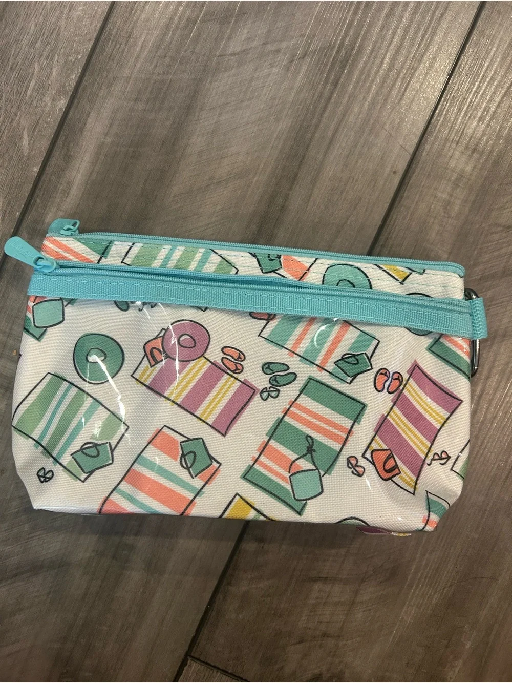 Zip Pouch in Teal and Pastel with outer phone pocket, touch screen capable